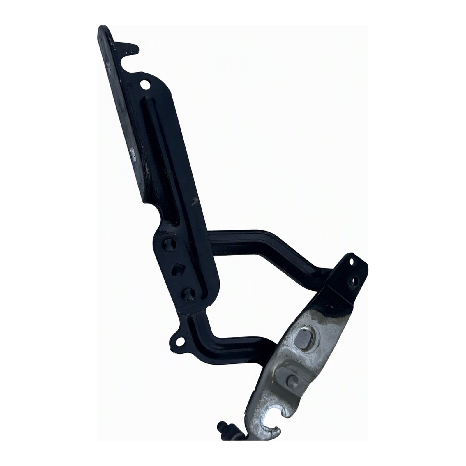 2011-2019 Ford Fiesta Hood Hinge Left Black And Silver With Scratches Cracked Painted Steel Flip Flop Style (2016 donor, unit A0)
