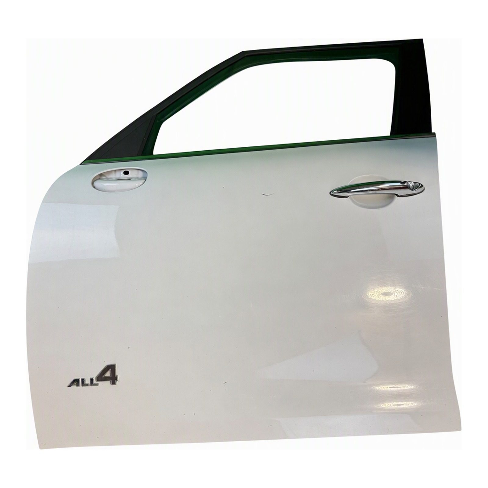 2011 to 2016 Mini Cooper Countryman Front Door Shell Assembly with Window Glass and Chrome Exterior Handle White Painted OEM Part Number 41 (2012 donor, unit J)