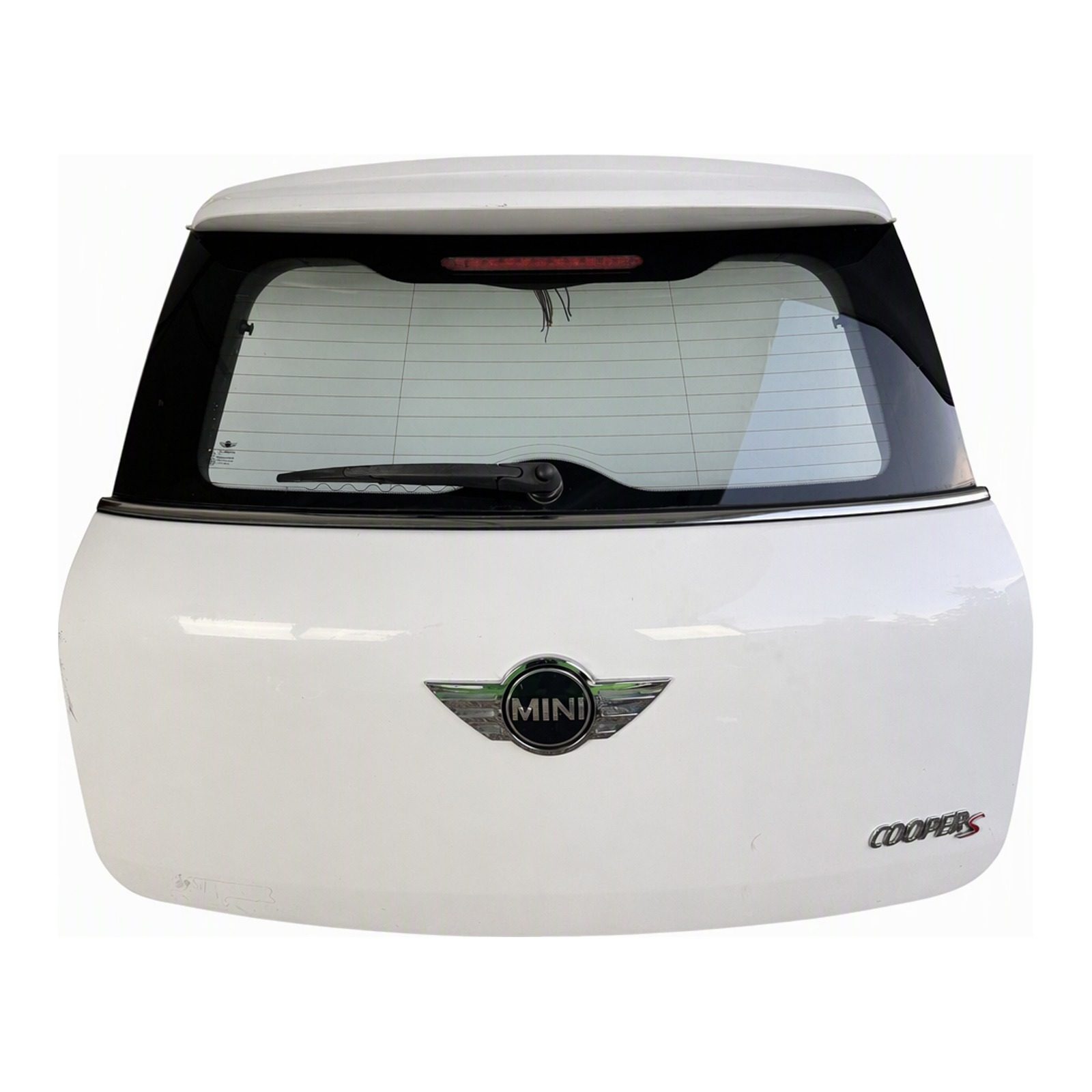 2011 2016 Mini Cooper Countryman Rear Hatch Door Assembly with Window Interior Trim Panel Badges Center Brake Light Wiring Harness White (2012 donor, unit R)