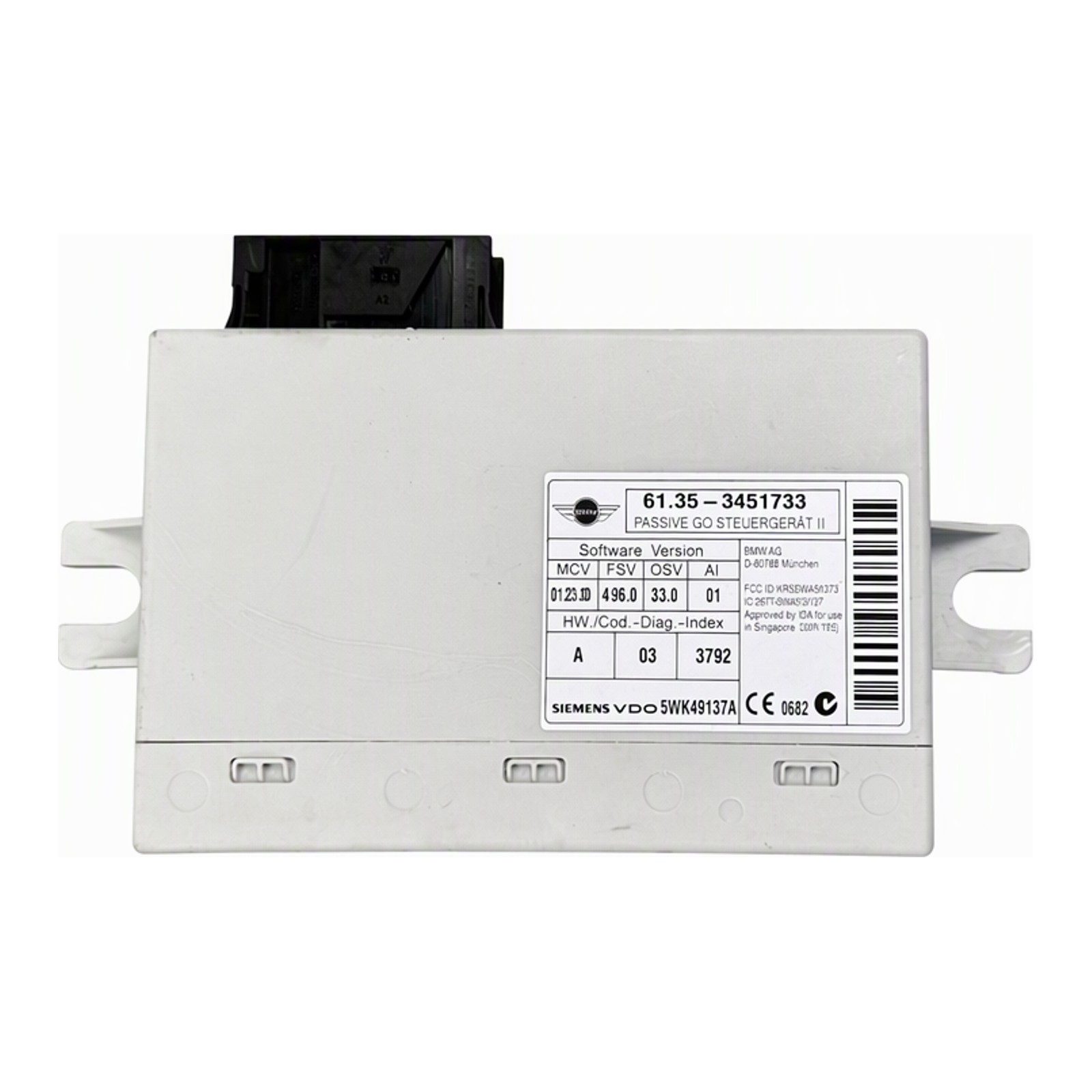 2011 2016 Mini Cooper Countryman and Paceman Keyless Go Control Module Siemens VDO with RF Sensor 61353451733 (2012 donor, unit 2R)