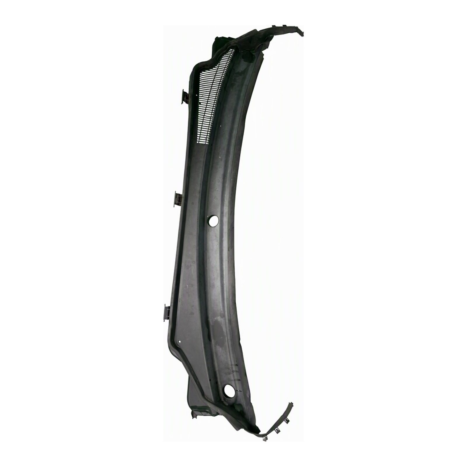 2011 2016 Mini Cooper Countryman Front Windshield Cowl Panel Mesh Black Painted With Mounting Clips OEM Front 55079197 (2012 donor, unit 3N)