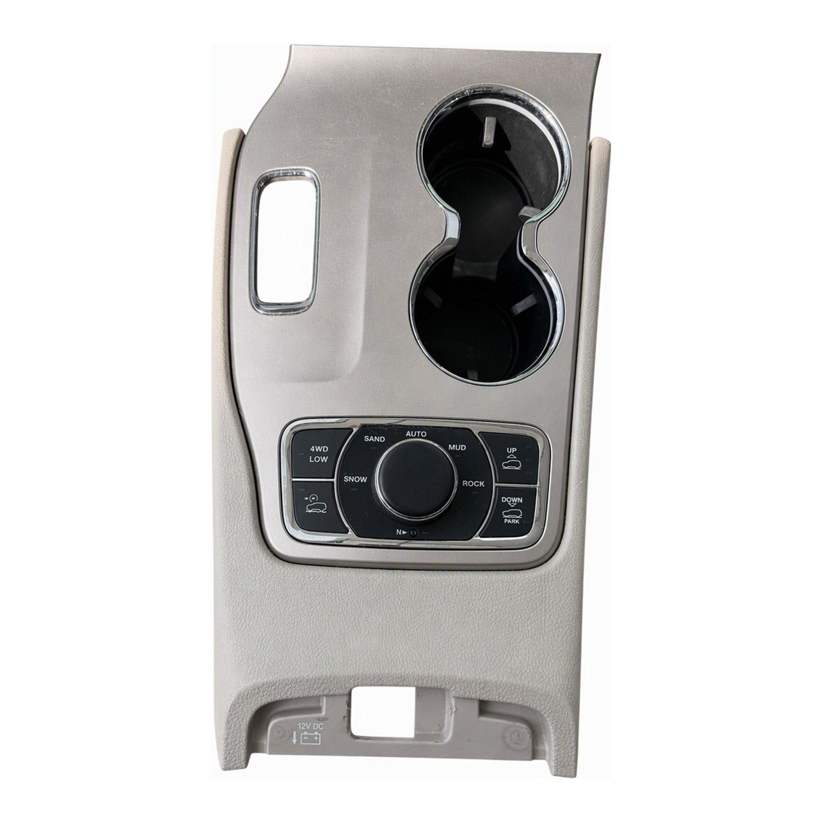 2011 to 2022 Jeep Grand Cherokee WK2 Center Console Trim Panel with Terrain Select Dial and Dual Cup Holders (2015 donor, unit 4Y)