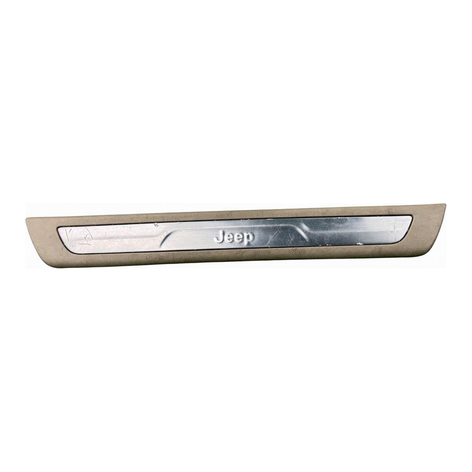 2011-2022 Jeep Grand Cherokee Overland Front Sill Plate Trim Beige Primed Four Metal Mounting Clips OEM Front Right 1NC80HL1AB (2015 donor, unit 4A)