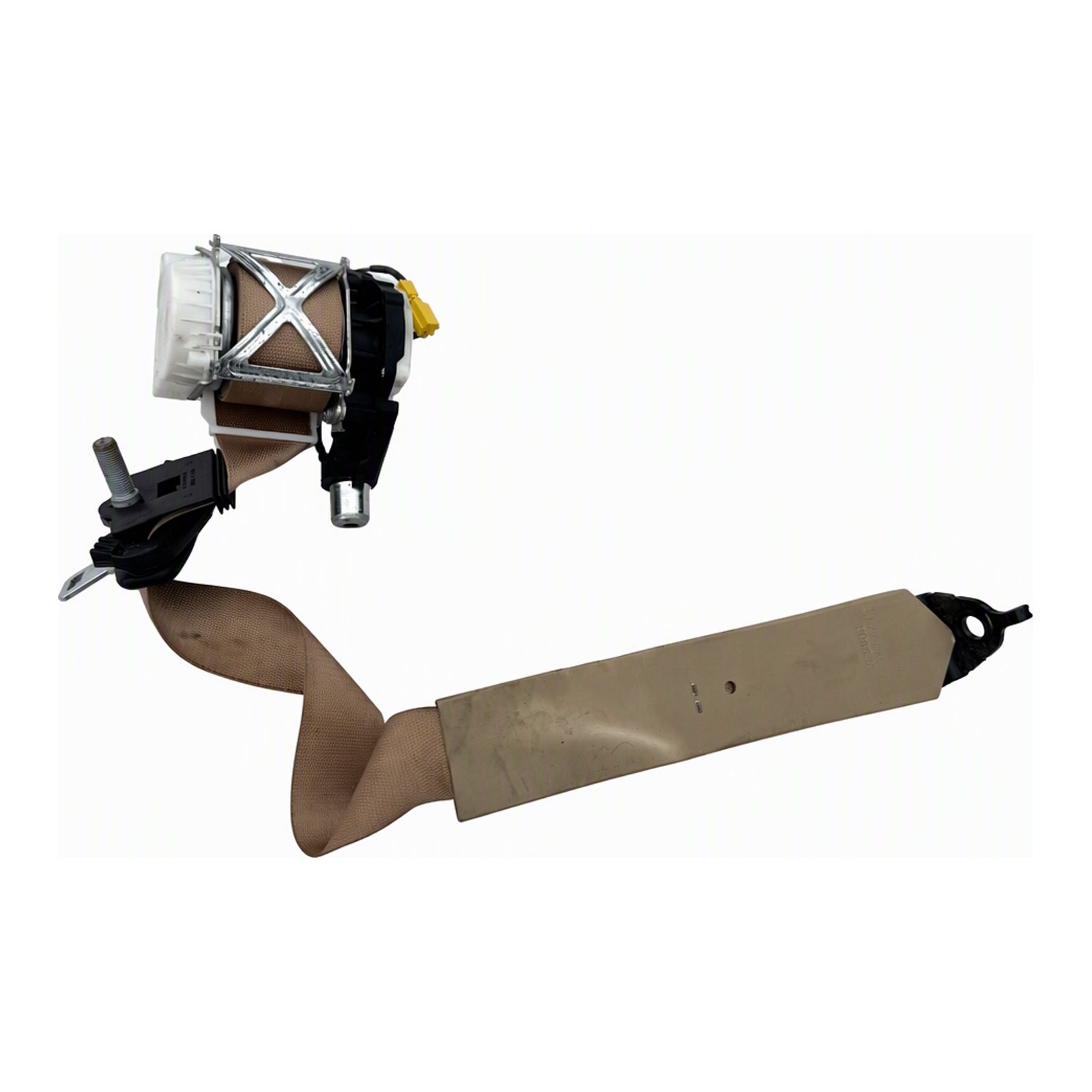 2009-2012 Mercedes-Benz Front Seat Belt Retractor Assembly Beige Webbing Rust Corrosion Surface Wear (2009 donor, unit 8L)