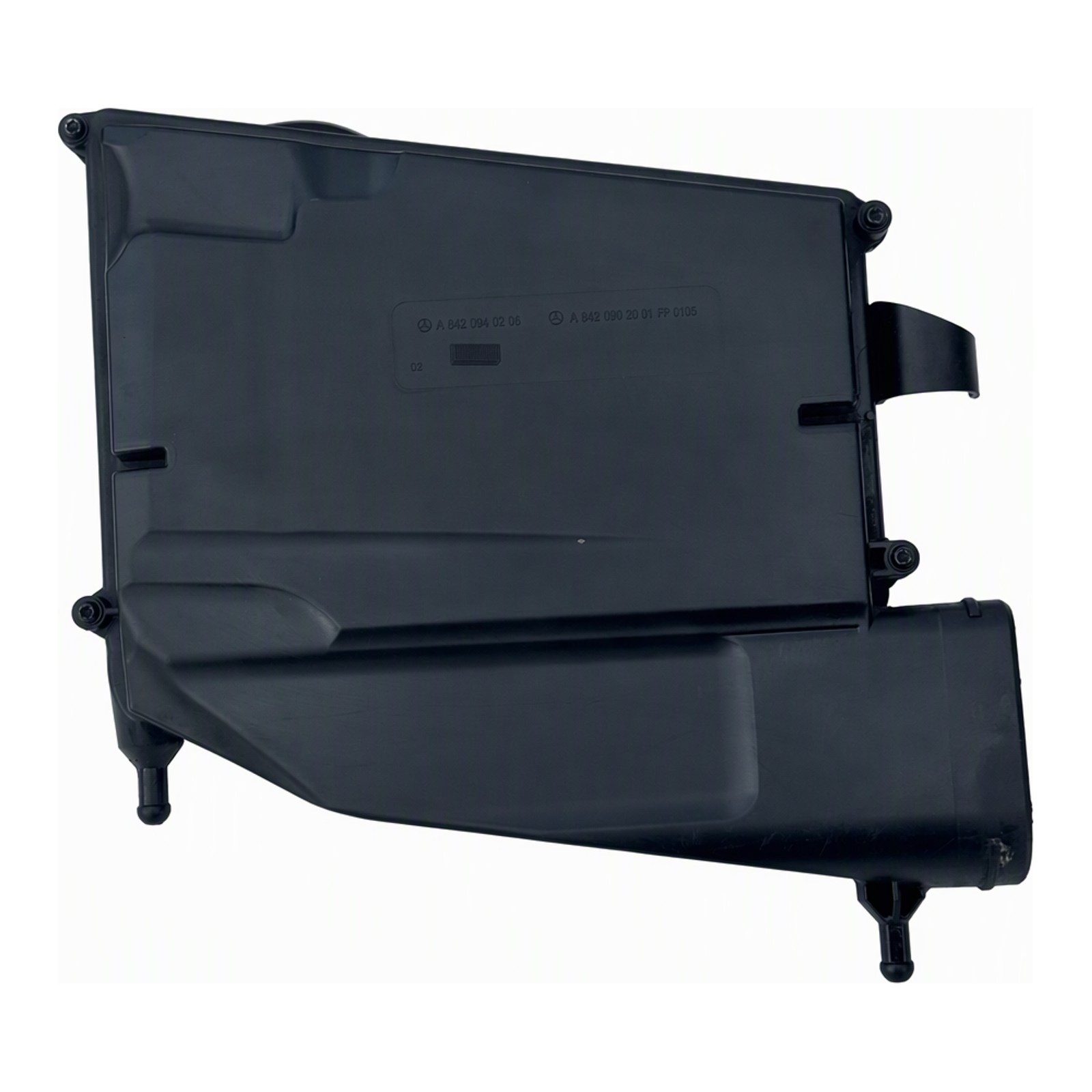 2009 Mercedes-Benz Gl-Class Air Filter Housing Rectangular Black Plastic with Cover Four Mounting Screw Holes Two Hose Connectors A 642 094 (2009 donor, unit 79)